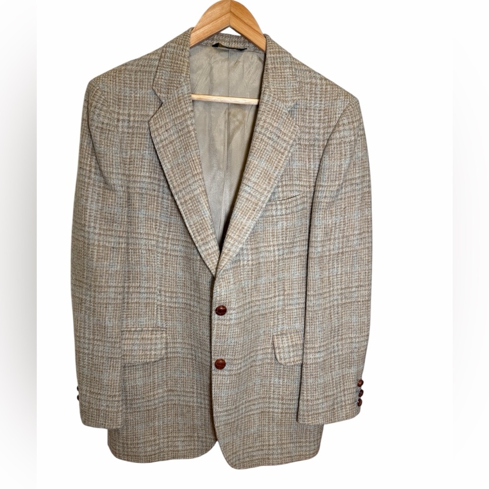 Vintage Tweed Wool Blazer Ivory Tan Ivy Style 40R